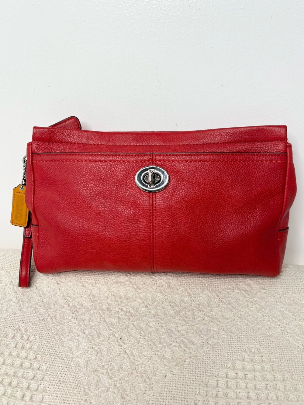 Coach Red Park Leather Large Clutch F49481 Vermillion Silver Wristlet Pouch